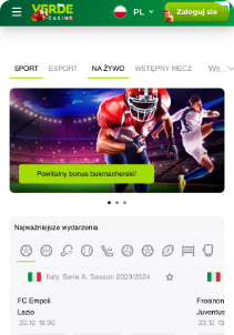 Verde casino mobile screen sports games