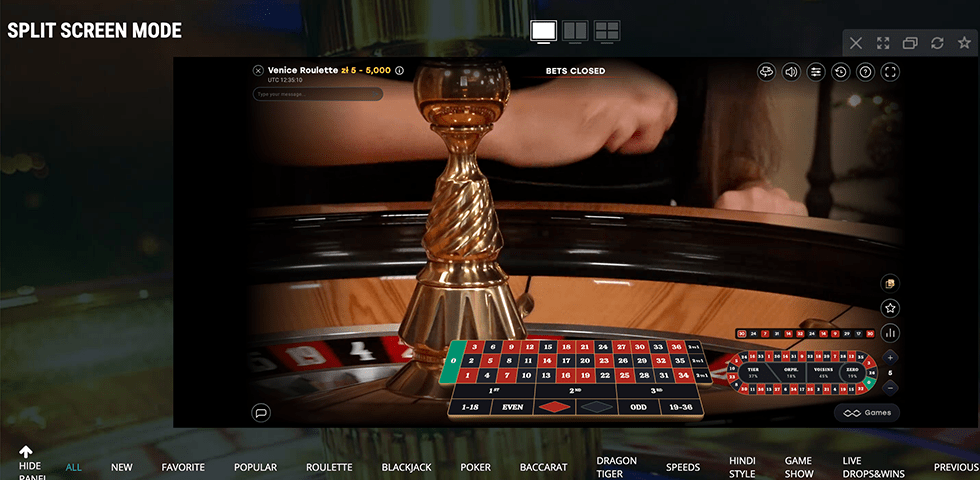 Playing Venice roulette with live dealer screen