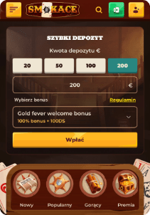 SmokAce casino mobile screen welcome bonus