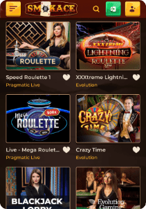 SmokAce casino mobile screen live games