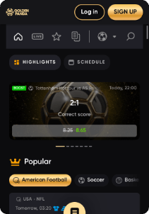 GoldenPanda casino mobile screen sports