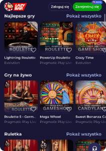 Lazybar casino mobile screen live games