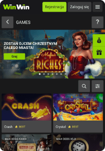 WinWin casino mobile screen main page